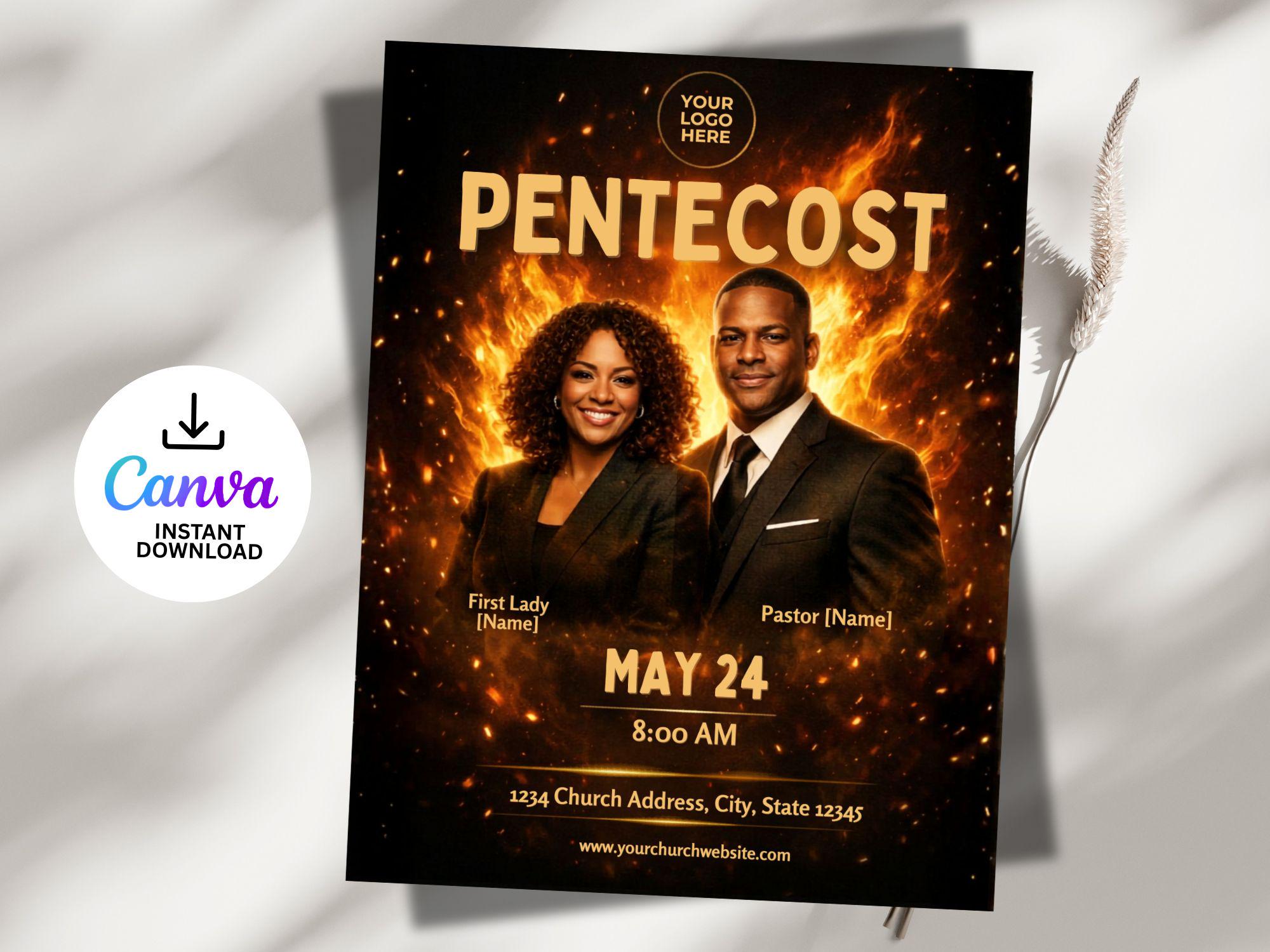 Pentecost Sunday Flyer | Editable Canva Template | Holy Spirit Church ...