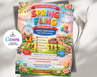 Spring Fling School Dance Flyer: Editable CANVA Template (Digital Download)