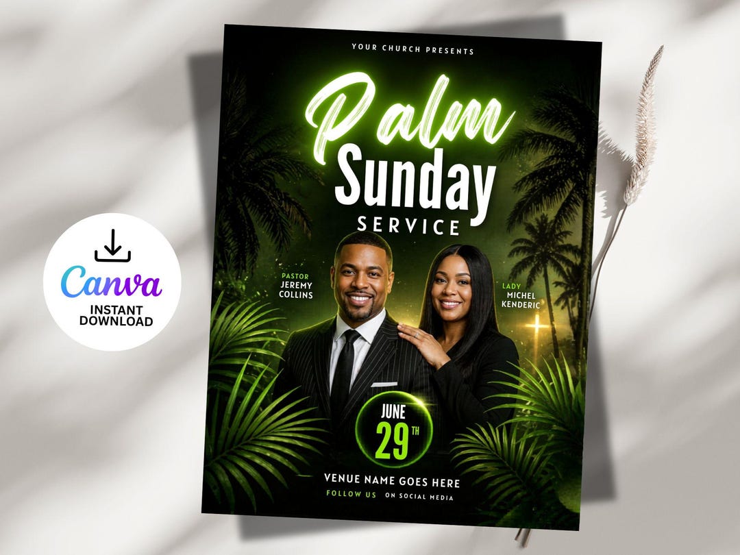Palm Sunday Church Flyer Template-editable Canva-easter Sunday Service ...