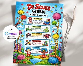 Editable Dr. Seuss Template | School Reading Flyer | Printable & Digital Use Canva Template | Instant Download