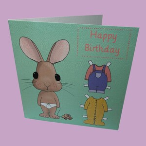 Rabbit Paper Doll Birthday card, baby bunny childs fun card