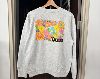 90’s Vintage Vans Skateboards Sweatshirt Floral Off The Wall Skate Grey Color Size M