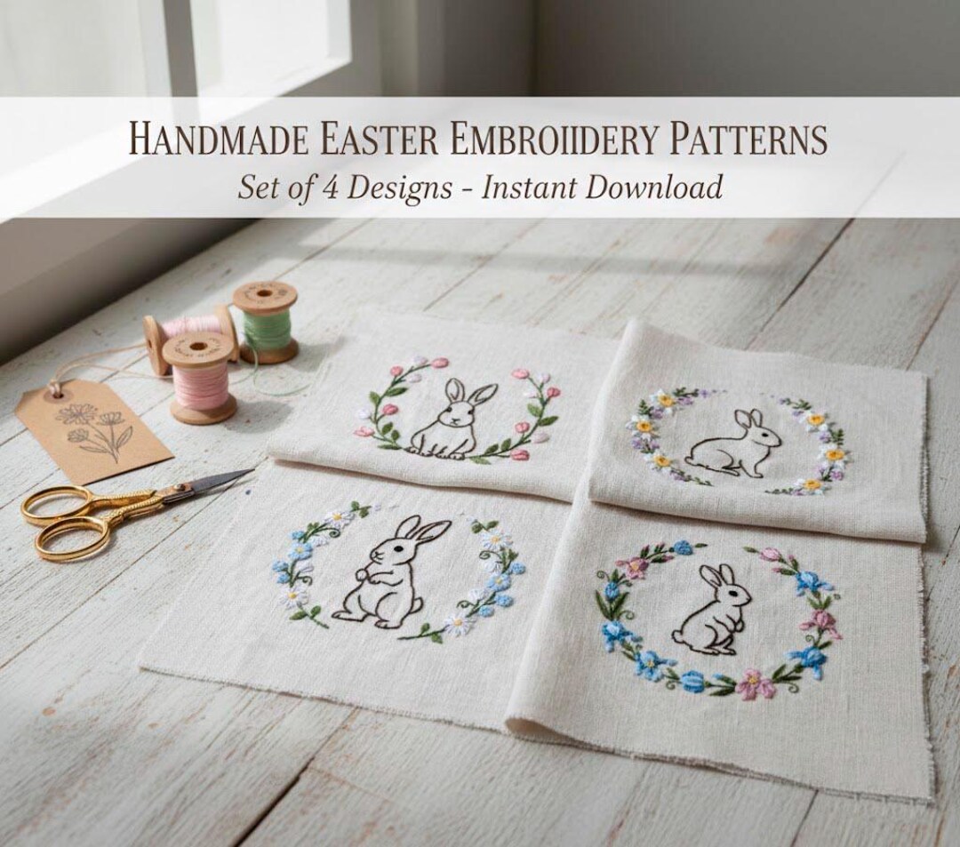 4 in 1 Floral Bunny Embroidery Pattern PDF – Easter Bunny Collection ...