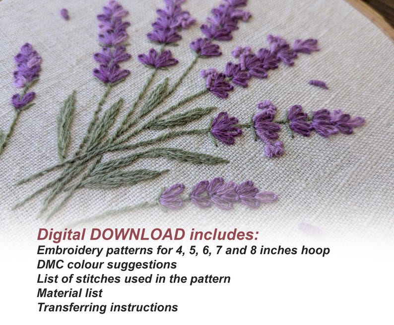 Lavender Embroidery Pattern PDF – Satin Stitch Botanical Design, Multi ...