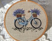 French Country Lavender Bicycle Embroidery Pattern PDF, Floral Bike Design, Beginner Hand Embroidery | 4–8 Inch Hoop