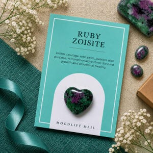 Ruby Zoisite Heart Pocket Crystal | Personal Growth Gift with Affirmation Card