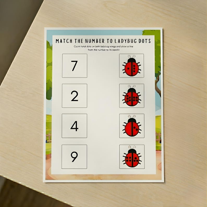 Ladybug Number Matching Worksheet, Preschool Counting Activity, Digital ...