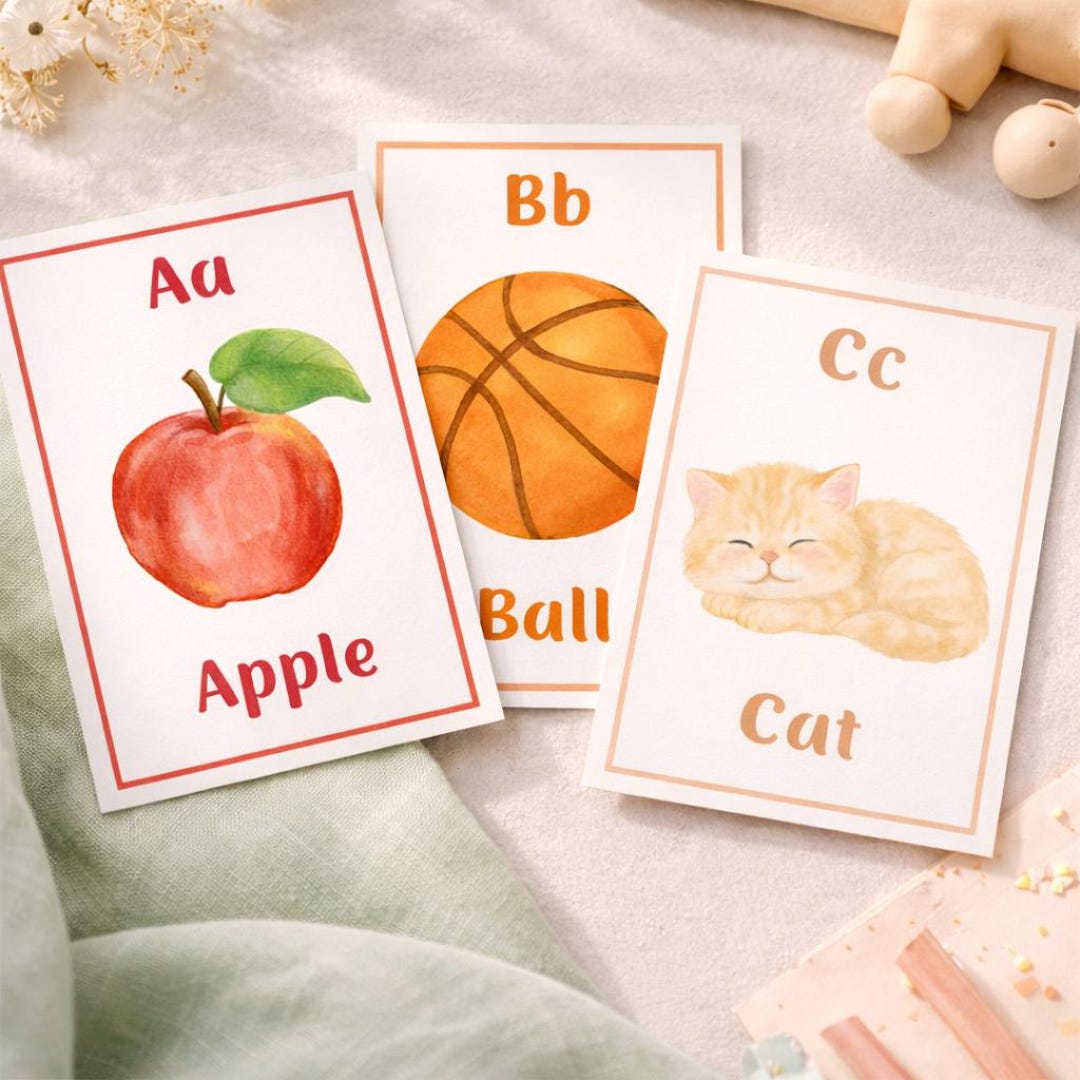 Watercolor Alphabet Flashcards Printable - 26 ABC Learning Cards for ...