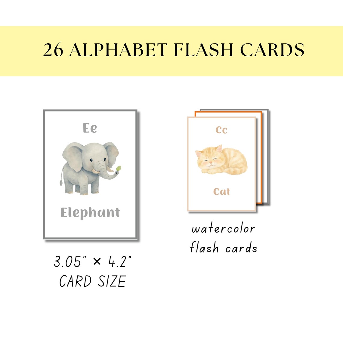 Watercolor Alphabet Flashcards Printable - 26 ABC Learning Cards for ...