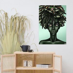 Ganja Girls "Monkey Mintz" Poster, Green Skin Cannabis Woman Portrait, Art print