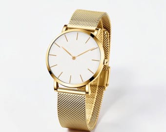 Rose Gold Women's Watch, Minimalist for Her, Birthday Gift for Mom, Bridesmaid Gift, Elegant Mesh Watch