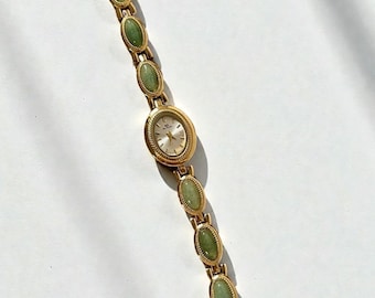 Orologio da polso vintage in stile giada e smeraldo in oro, gioiello Art Déco