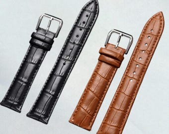 Genuine Calfskin Leather Watch Strap - Padded Hand-Finished Watch Band 18mm 20mm 22mm 24mm