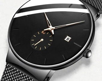 Luxury Men’s Minimalist Watch, Waterproof Stainless Steel Analog Watch, Elegant Dress Watch for Men, Birthday Gift for Husband or Dad