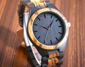 Engraved Wood Watch for Men, Personalized Chronograph, Natural Wood Box