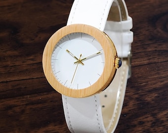 Engraved Wooden Watch, Groomsmen Gift, Anniversary Gift for Husband, Minimalist Leather Wood Timepiece
