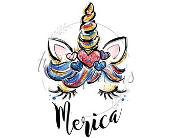 4th of July Unicorn, png do sublimacji. Independence Day png, unicorn png, pobieranie cyfrowe.