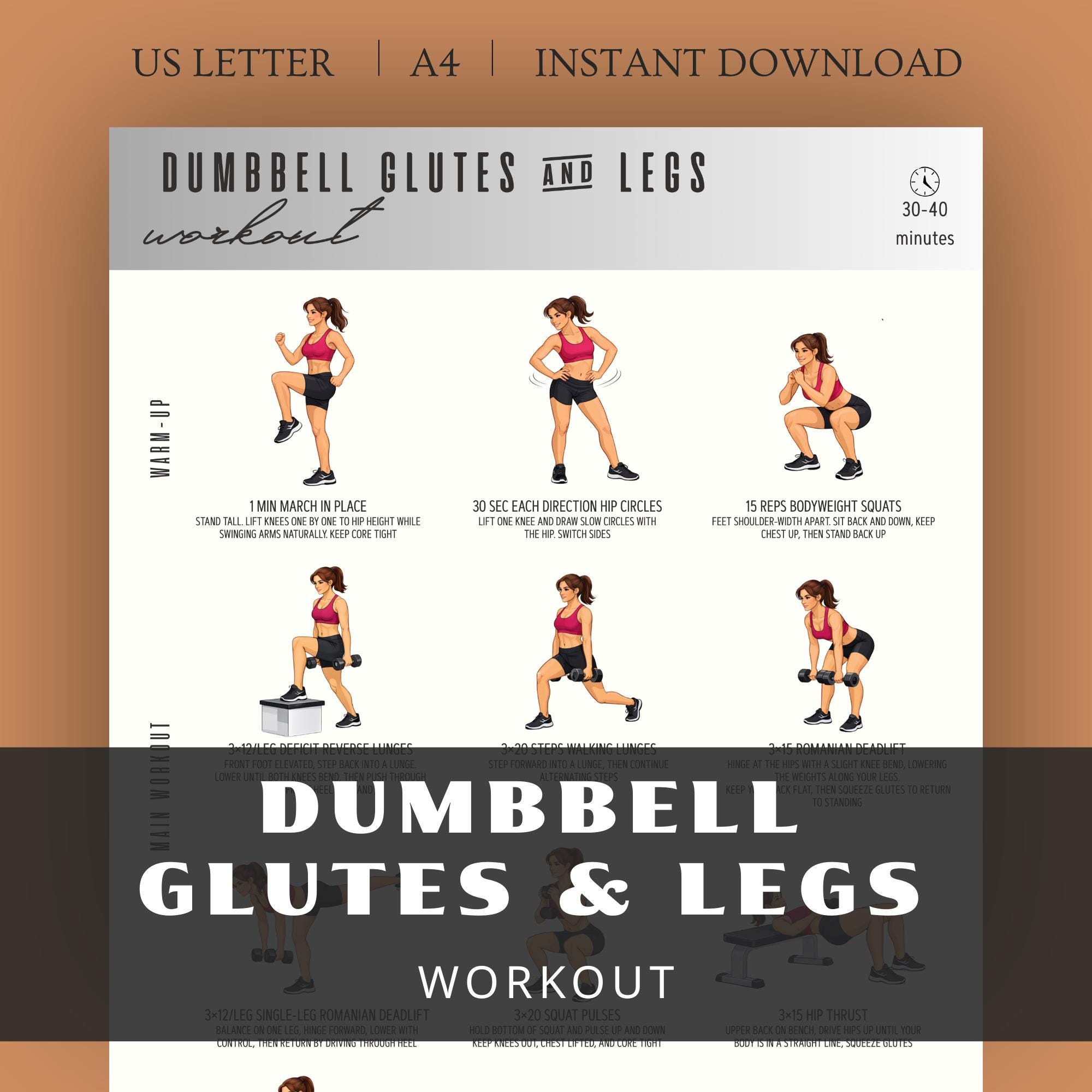Exercise Dar Dumbbell Glutes and Legs Workout Chart, Lower Body Workout, Dumbbell ...