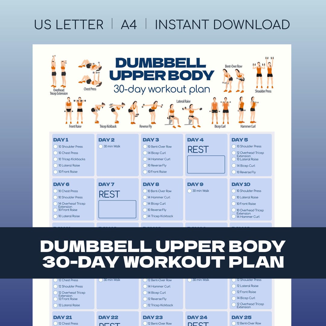 Dumbbell Upper Body 30 Day Workout Plan, Dumbbell Workout, Upper Body ...