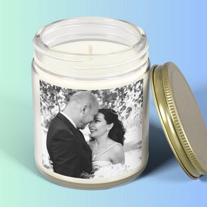 Wedding Photo Scented Candle, Personalized Couple Gift, Custom Anniversary Romantic Keepsake