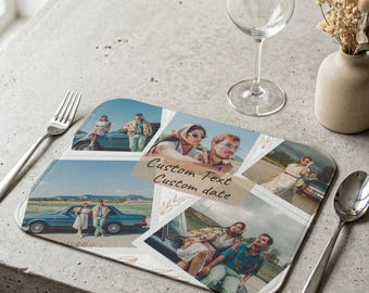Tovaglietta personalizzata con foto, regalo di coppia per anniversario, stile collage retrò.