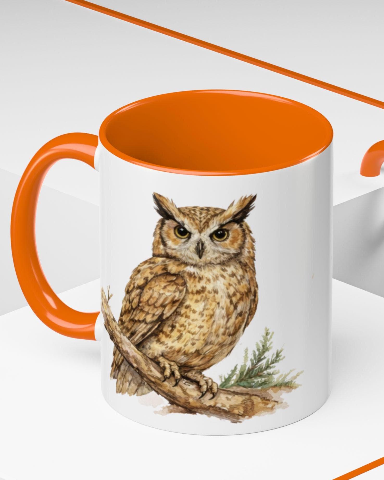 Custom Owl Mug, Bird Lover Gift, Woodland Coffee Cup, Nature Enthusiast, Watercolor Rustic Style