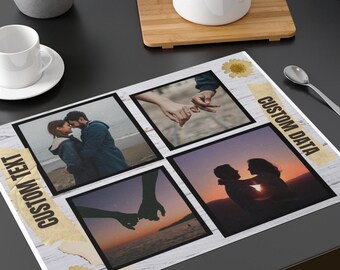 Photo Collage Placemat Personalized Couple Gift Anniversary Table Decor Rustic Memory Style