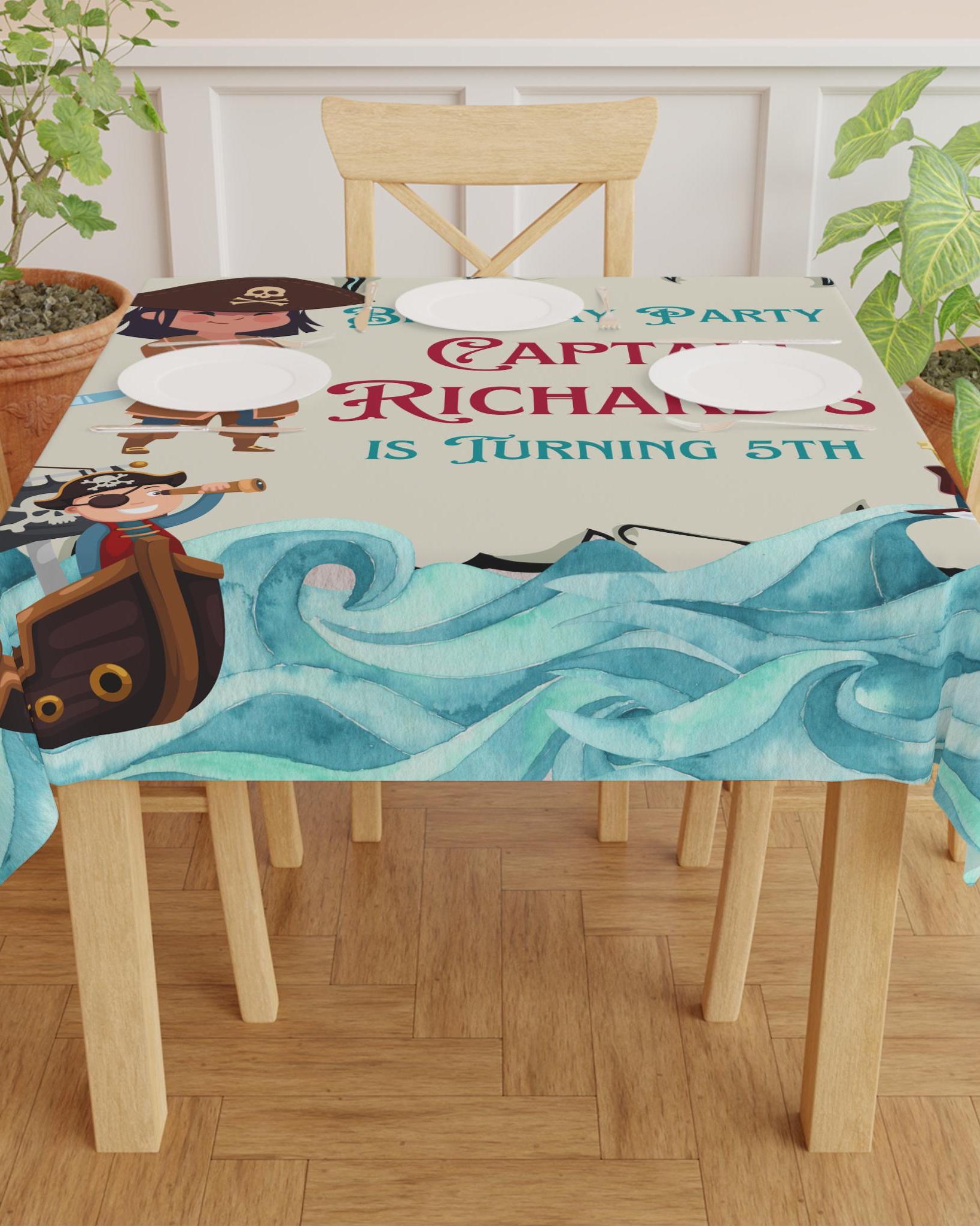 Pirate Birthday Tablecloth Custom Name Kids Party Decoration Boys Celebration Cartoon Theme