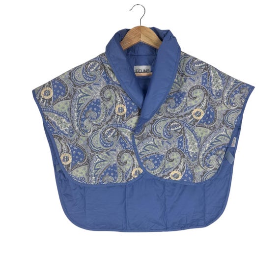 Authentic CELINE Monogram Quilted Puffer Cape Vest | Blue Vintage Celine Paisley