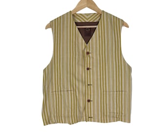 Vintage G Gigli gestreept katoenlinnen gilet, made in Japan, maat M