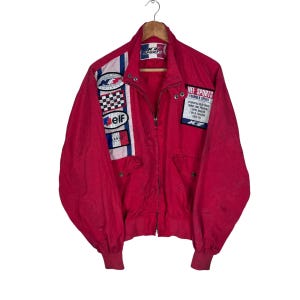 Chaqueta ligera NEF Sports Formula Spirit Racing roja de los años 80 y 90 con parche ELF Motorsport.