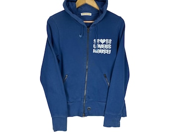 Vintage Lovers House Zip Hoodie: Harajuku Streetwear, Blue, Size S