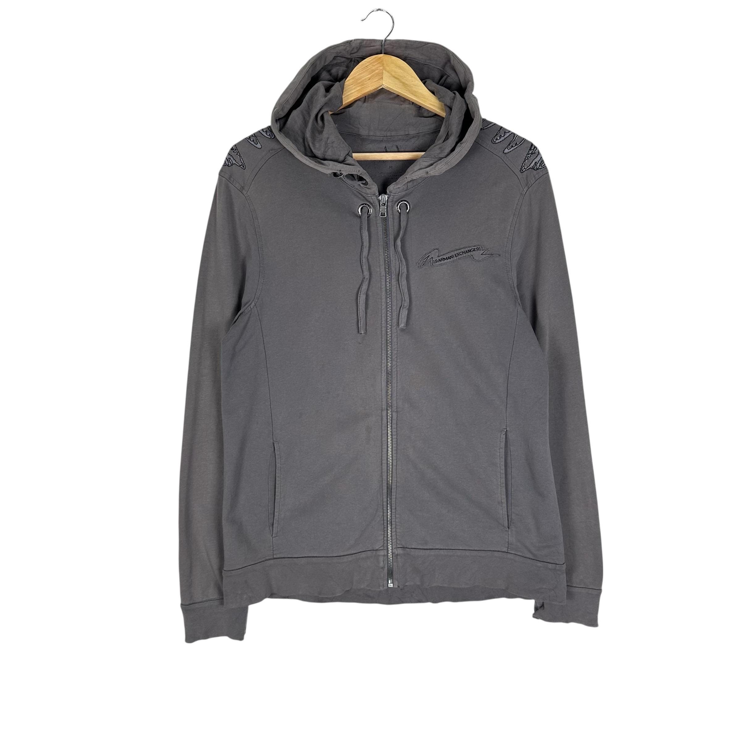 Armani Exchange, Vintage 90s Armani Exchange Hoodie Sweatshirt : Grey Colour - Size (M)
