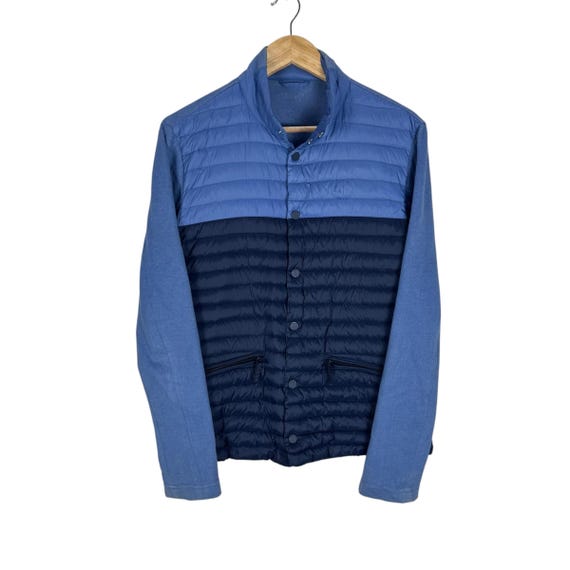 Armani Exchange, Armani Exchange Hybrid Down Puffer Jacket Men Size M Two Tone Blue Quilted Button Up Jacket Outerwear
