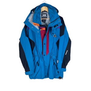 Vintage 90s Helly Hansen Equipe Jacket | Neon Colorblock Ski Windbreaker (Size M)