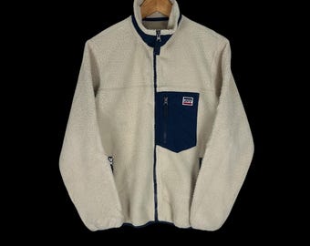 Vintage Levi's Sherpa Fleece Jacket Cream Navy Blue Size S Retro Streetwear