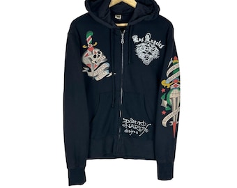 Y2K Ed Hardy by Christian Audigier Zip Up Hoodie Sweatshirt : Black Colour - Size (S)