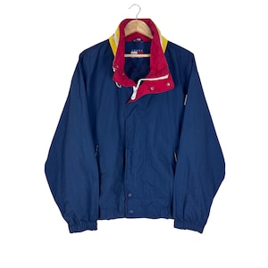 Vintage 90s Tommy Hilfiger Sailing Jacket Colorblock Navy Red Yellow Spellout Windbreaker Size (L)