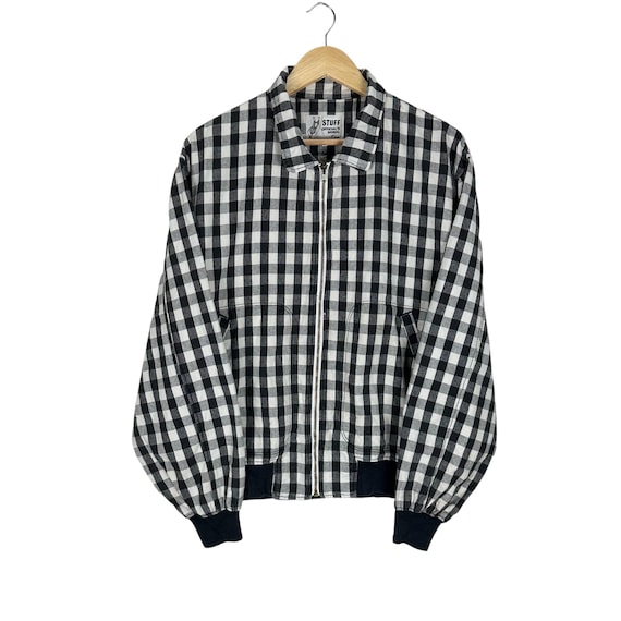 Edwin, Vintage 90s Edwin Checked Herrington Bomber Jacket : White Black Colour - Size (L)