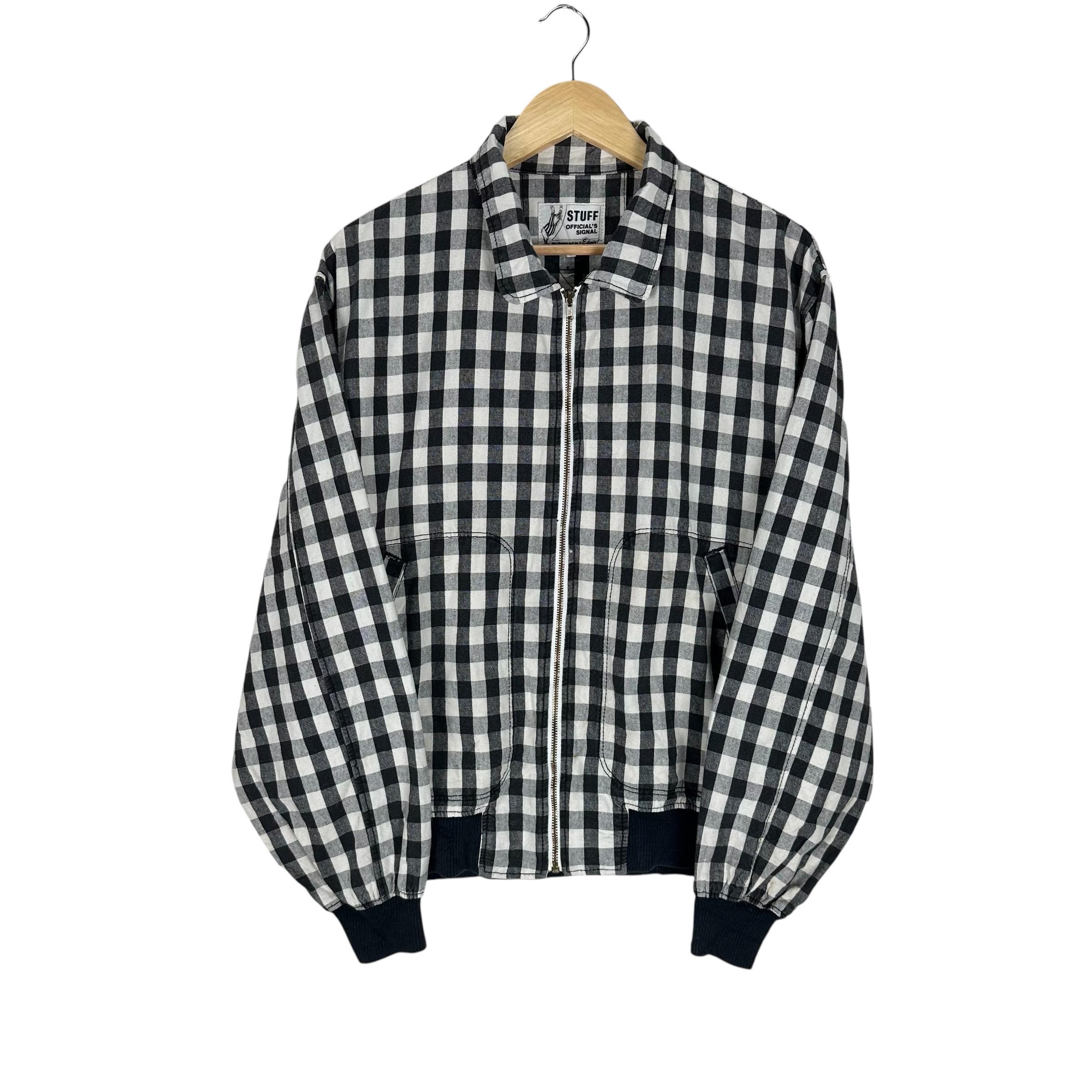 Edwin, Vintage 90s Edwin Checked Herrington Bomber Jacket : White Black Colour - Size (L)