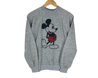 Sudadera vintage de los 80 de Mickey Mouse de Disney Casuals / Jersey raglán gris jaspeado / Walt Disney Productions