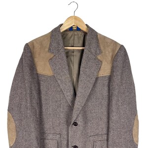 70s Pendleton Wool Blazer, Brown Herringbone Tweed Sport Coat, Suede Yoke Patches image 2