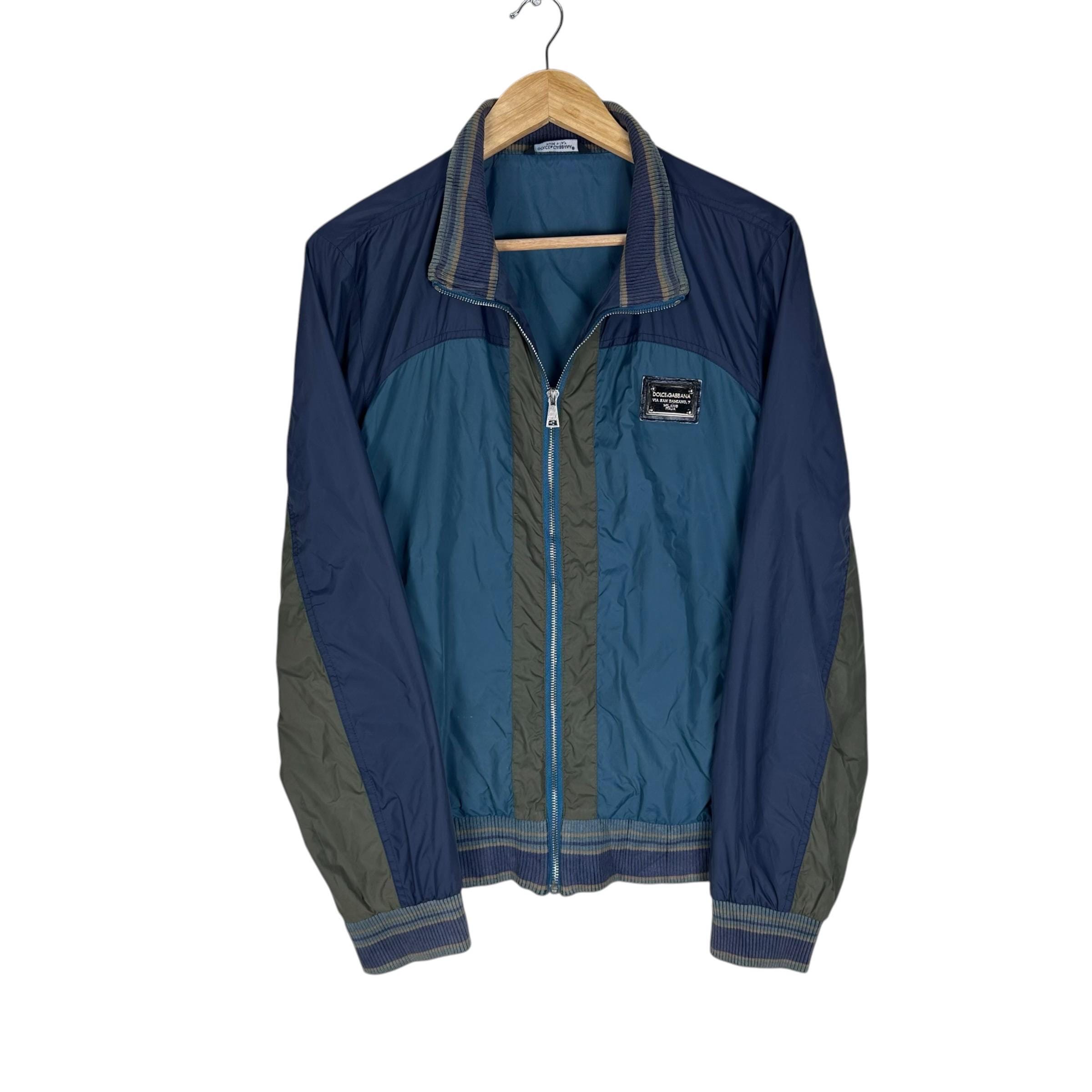 Dolce & Gabbana, Vintage Dolce Gabbana Light Nylon Jacket Navy Blue Color Block Metal Plaque Windbreaker Bomber Made in Italy