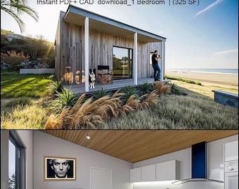 Planos conceptuales de una vivienda accesoria (ADU) de 325 pies cuadrados (27’ x 12’’) para una casa independiente de 1 dormitorio (PDF + CAD) Descarga instantánea