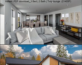 Planos de construcción de una vivienda accesoria de 2140 pies cuadrados (54’ x 58’’) para una casa independiente de 3 habitaciones. Descarga instantánea en PDF.
