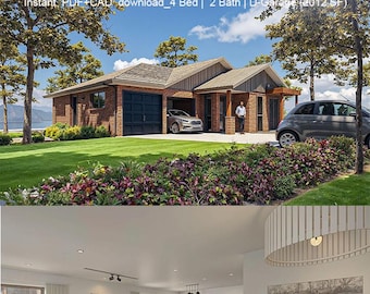 Plano de construcción de 2012 pies cuadrados (47' x 41') para una vivienda de 4 dormitorios / Construcción completa, incluye detalles (NZ) en PDF+CAD. Descarga instantánea.