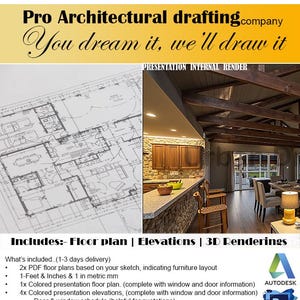 Custom Architectural Design,Floor plans + Elevations + 3D Rendering- drafting Services  (PDF/ JPG Formats)
