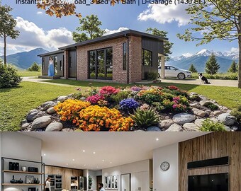 Planos de construcción para una vivienda accesoria de 1430 pies cuadrados (51'x34') para una casa independiente de 3 habitaciones / Descarga instantánea en formato PDF.