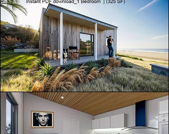 Planos conceptuales para una vivienda accesoria de 325 pies cuadrados (27’ x 12’’) para una casa independiente de 1 dormitorio (PDF, descarga instantánea).