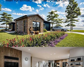 Planos de construcción de una vivienda accesoria (ADU) de 1550 pies cuadrados (53’x35’) para una casa independiente de 3 habitaciones / Descarga instantánea en PDF+CAD.